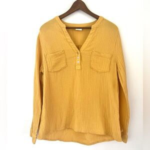Mote Shirt Tunic Blouse Crinkle Gauzy Soft 100% Cotton V Neck Women's XXL Yellow